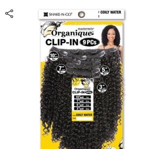 New Shake N Go Organique black synthetic coily water clip ins. 9 pieces